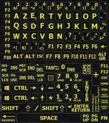 Azerty large lettering yellow on black